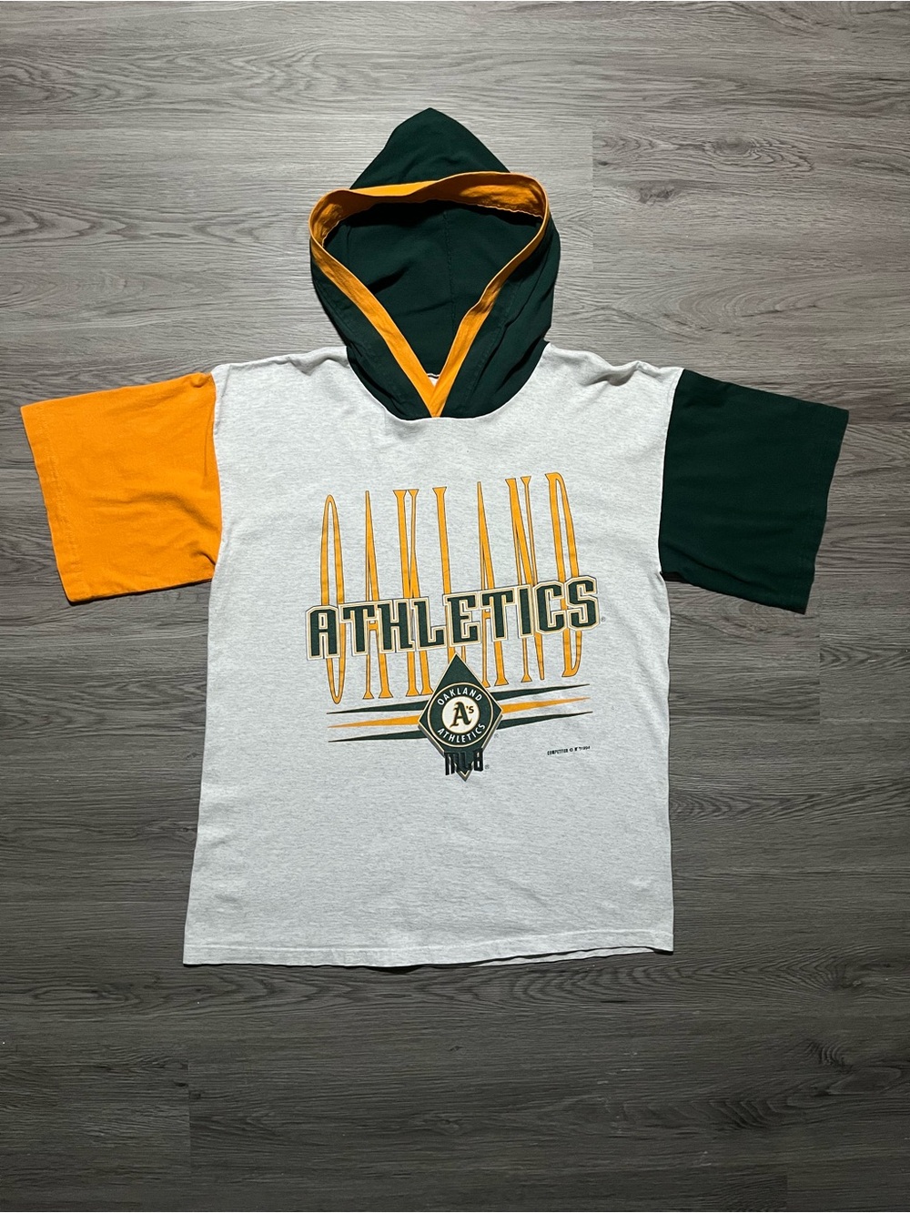 Vintage Oakland Ahletics Competitor colour block hooded T-shirt MLB baseball 90s